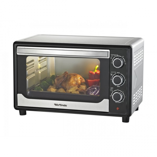 Horno compacto de sobremesa mini Mxonda MX-HC2181, convención, 1600W, 30 litros, puerta doble cristal, temporizador 60 minutos, negro e inox